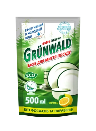 GRÜNWALD, рідина для миття посуду Лимон, 500 мл, дойпак