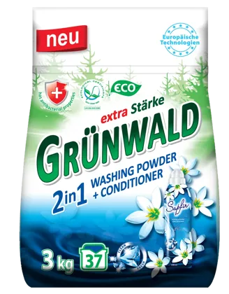 GRÜNWALD, універсальний безфосфатний пральний порошок  2in1, 3 кг/37 циклів прання,  п/е